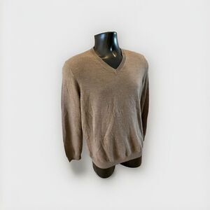 Joseph Abboud Sweater Medium Brown Extra Fine Merino Wool V-Neck Soft Men's